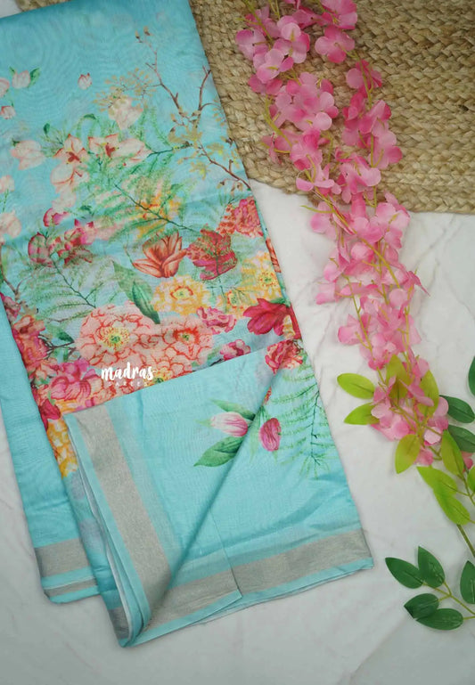 Alia bhatt silk linen saree - Sky blue