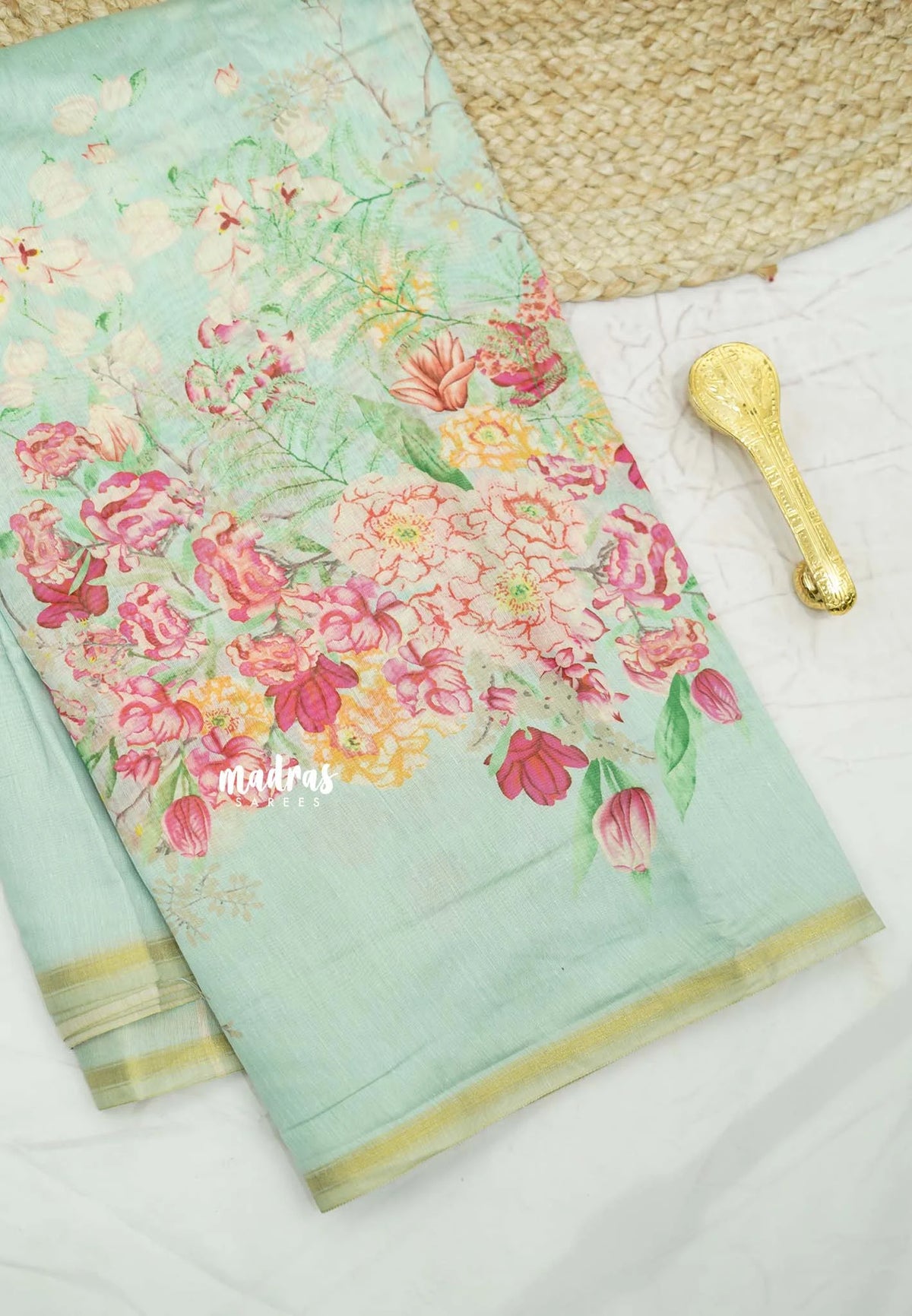 Alia bhatt silk linen saree - Sea green