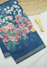 Alia bhatt silk linen saree - Peacock blue