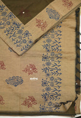 Ambigai polycotton with mirror work - Mehendi green with floral