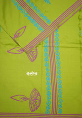 Ambigai polycotton with blouse combo leaf prints - Forest green