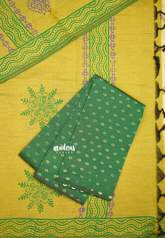 Ambigai polycotton with blouse combo - Mehendi green