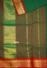 Ambigai budget polycotton self body design with getti zari - Dark Green