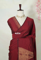 Temple Maroon - Ambigai polycotton with Temple Border and Double Blouse Combo - Best for Temple Visit