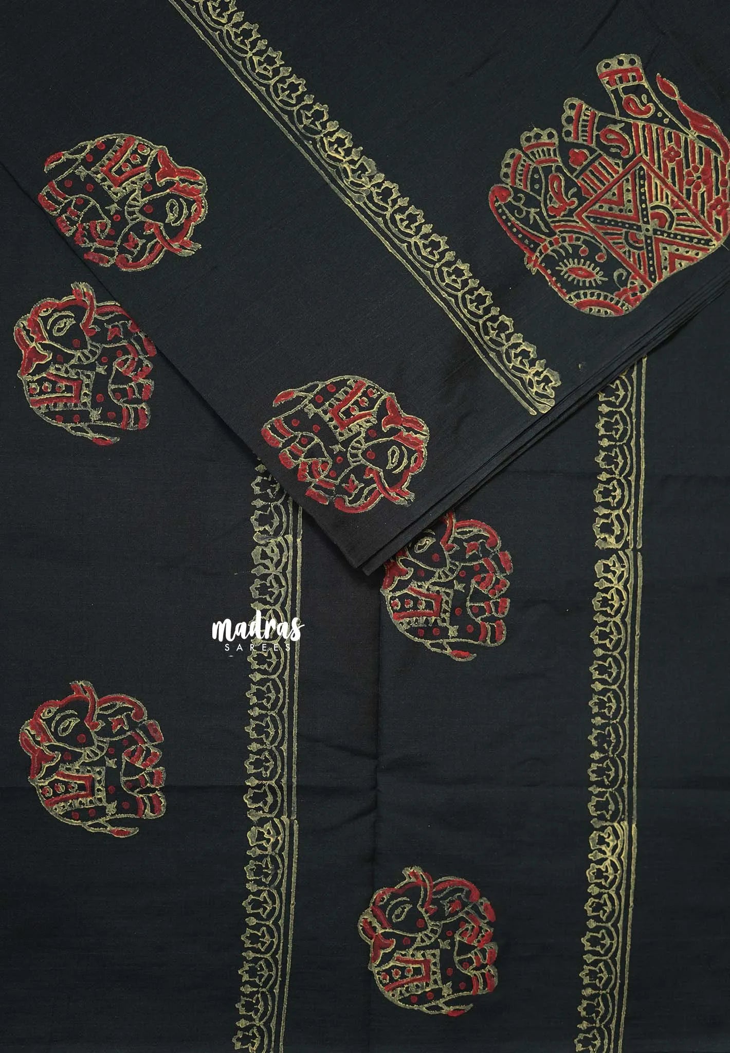 Black - Ambigai polycotton with contrast blouse combo