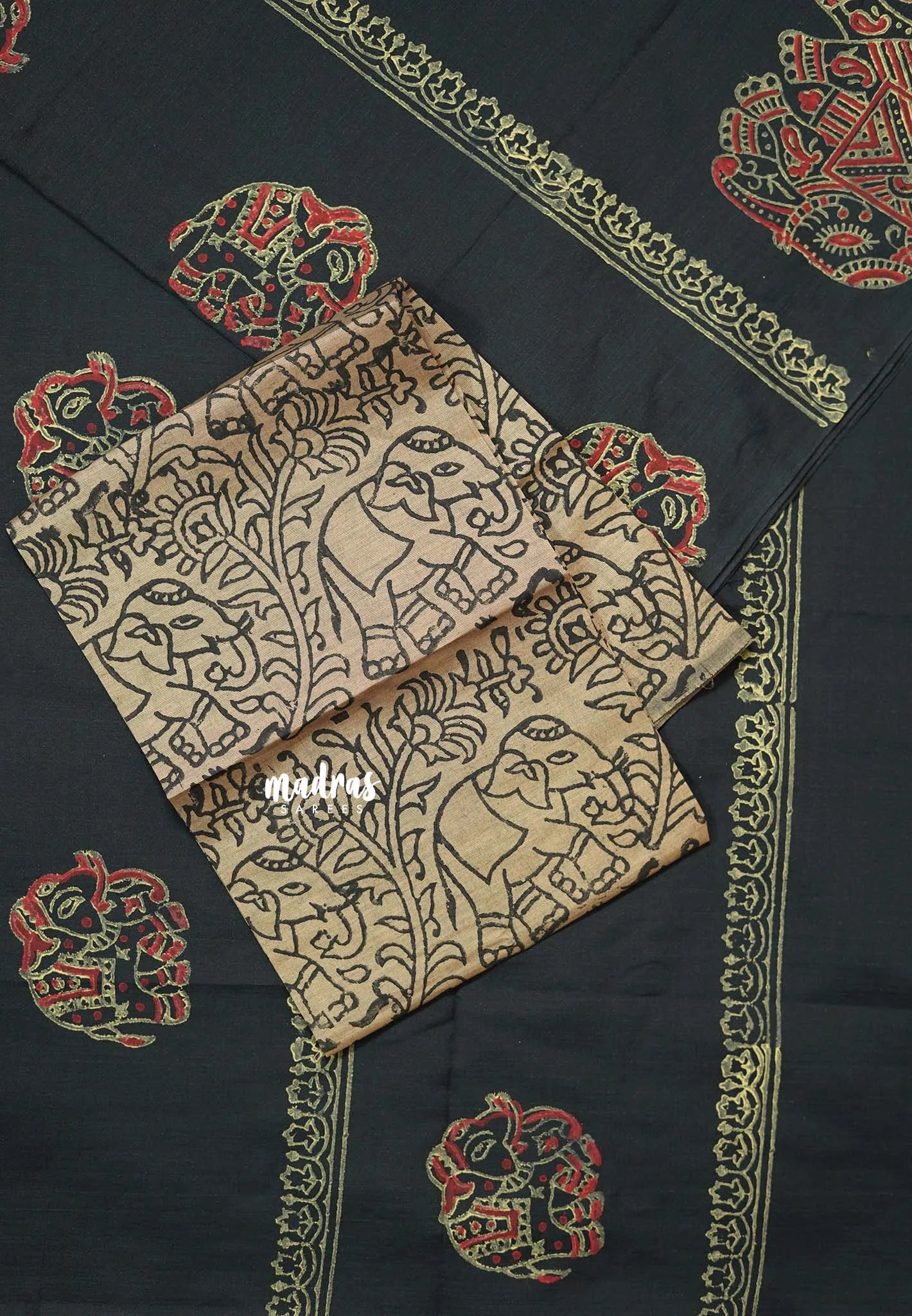 Black - Ambigai polycotton with contrast blouse combo