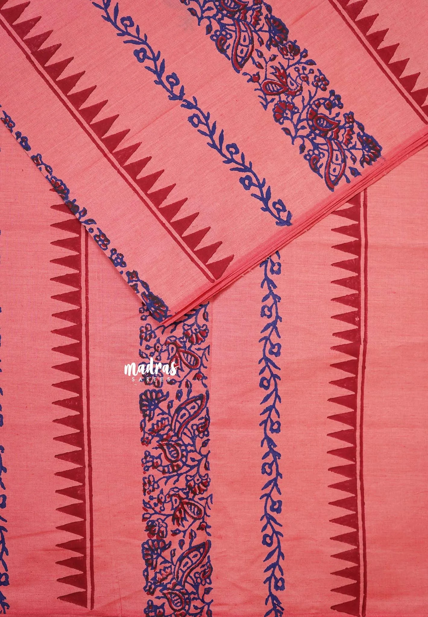 Coral Pink - Ambigai polycotton with contrast blouse combo