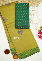 Ambigai polycotton with blouse combo - Mehendi green