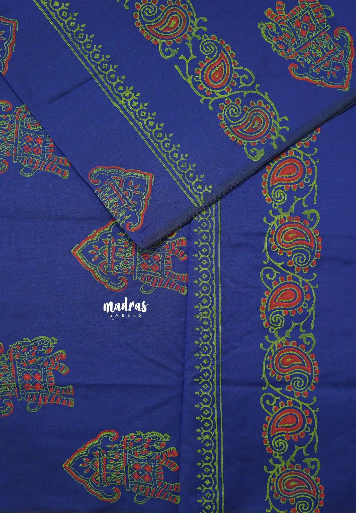 Navy Blue - Ambigai polycotton with contrast blouse combo
