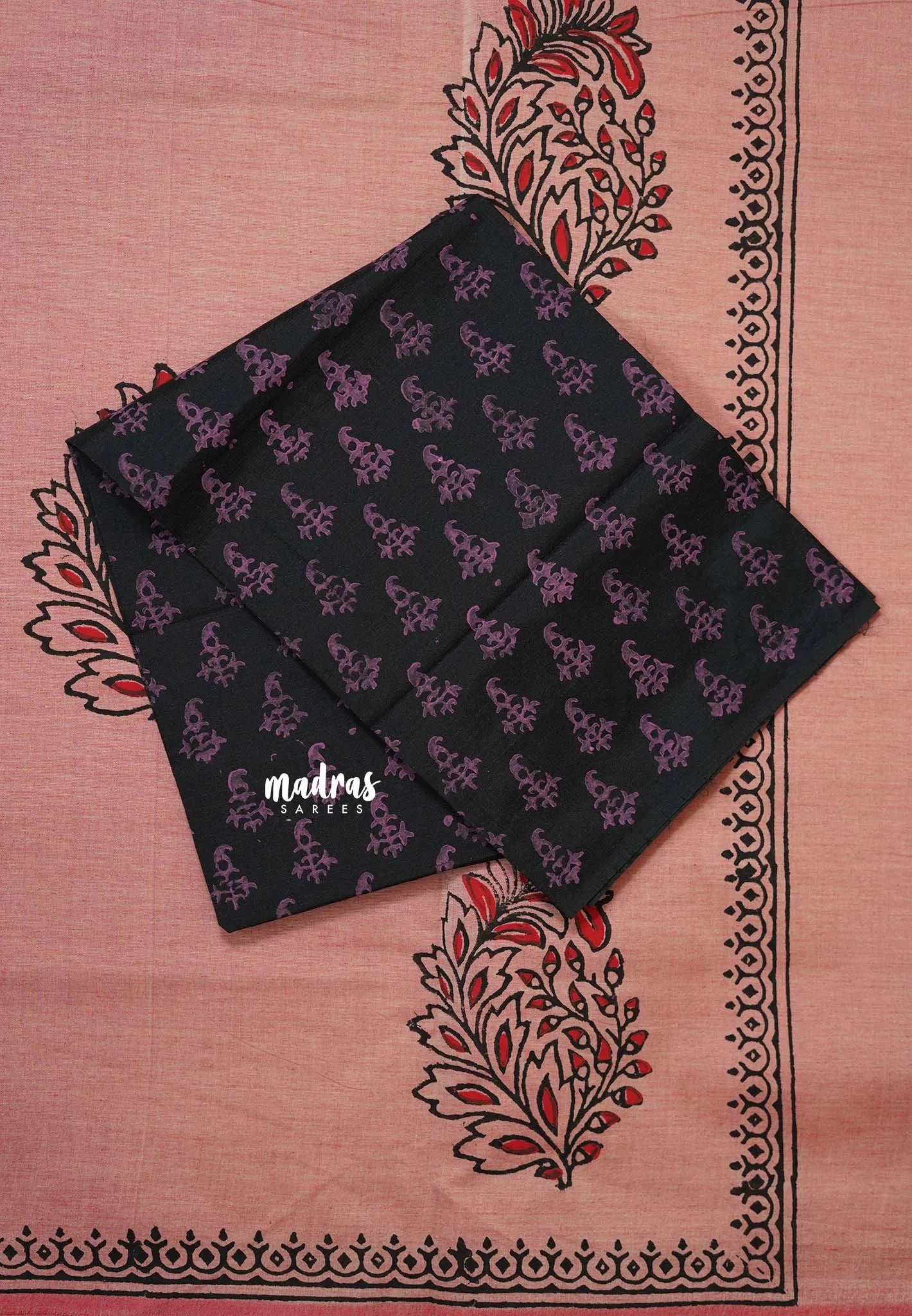 Peach - Ambigai polycotton with contrast blouse combo