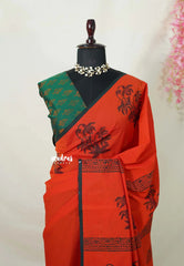Neon Orange - Ambigai polycotton with contrast blouse combo