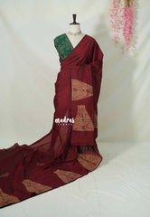 Temple Maroon - Ambigai polycotton with Temple Border and Double Blouse Combo - Best for Temple Visit
