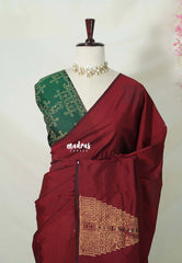 Temple Maroon - Ambigai polycotton with Temple Border and Double Blouse Combo - Best for Temple Visit
