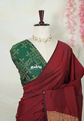 Temple Maroon - Ambigai polycotton with Temple Border and Double Blouse Combo - Best for Temple Visit