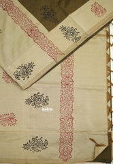 Ambigai polycotton with mirror work - Mehendi green