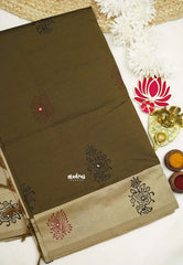 Ambigai polycotton with mirror work - Mehendi green