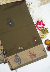 Ambigai polycotton with mirror work - Mehendi green with floral