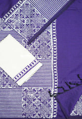 Violet purple - Ambigai - Big border Handblocked south cotton with raw silk blouse combo