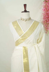 Ivory White - Ambigai -  South Cotton Saree Checks with Sungudi Double Blouse Combo - Best for Festive Wear