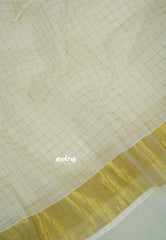 Ivory White - Ambigai -  South Cotton Saree Checks with Sungudi Double Blouse Combo - Best for Festive Wear