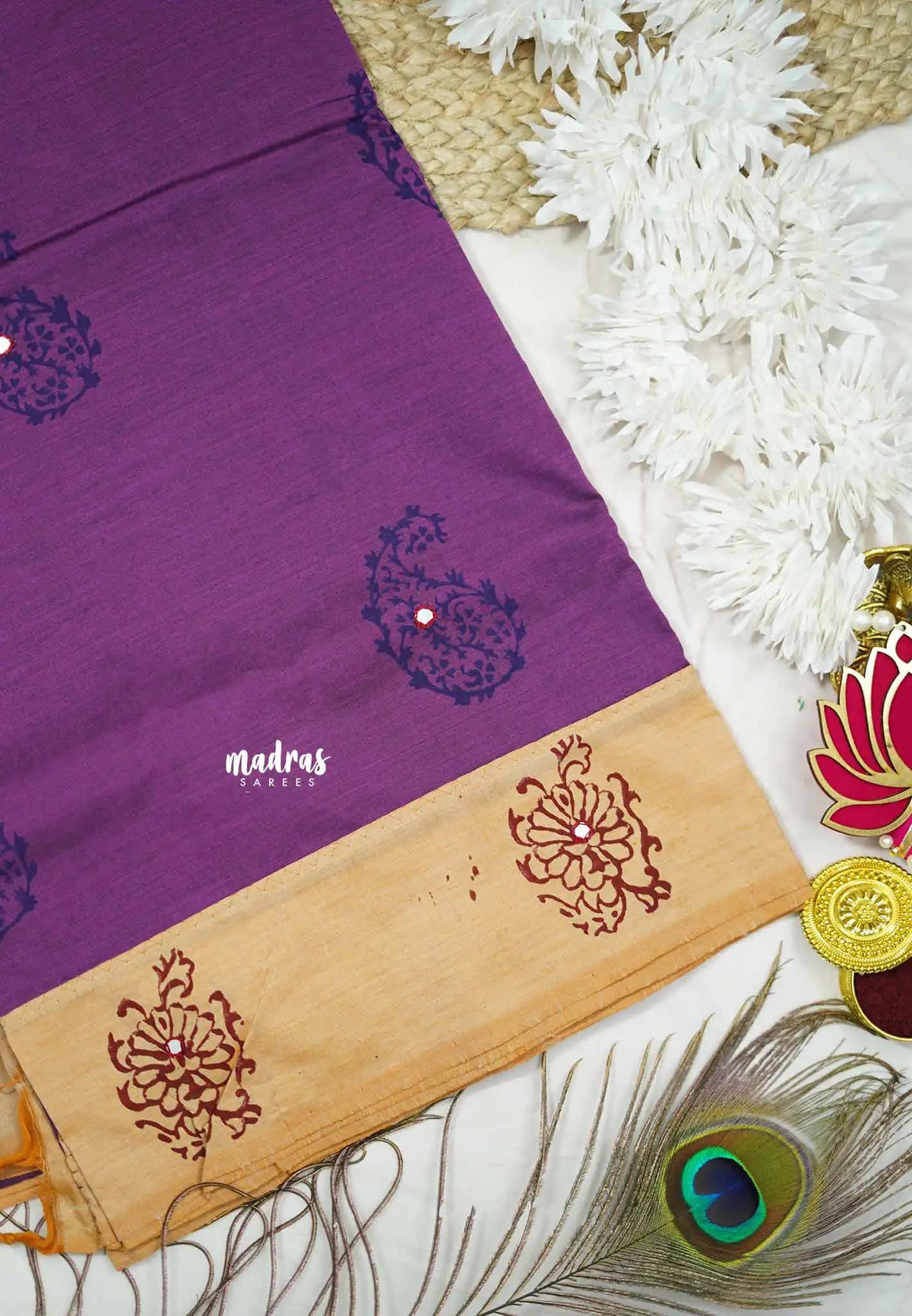 Ambigai polycotton with mirror work - Purple