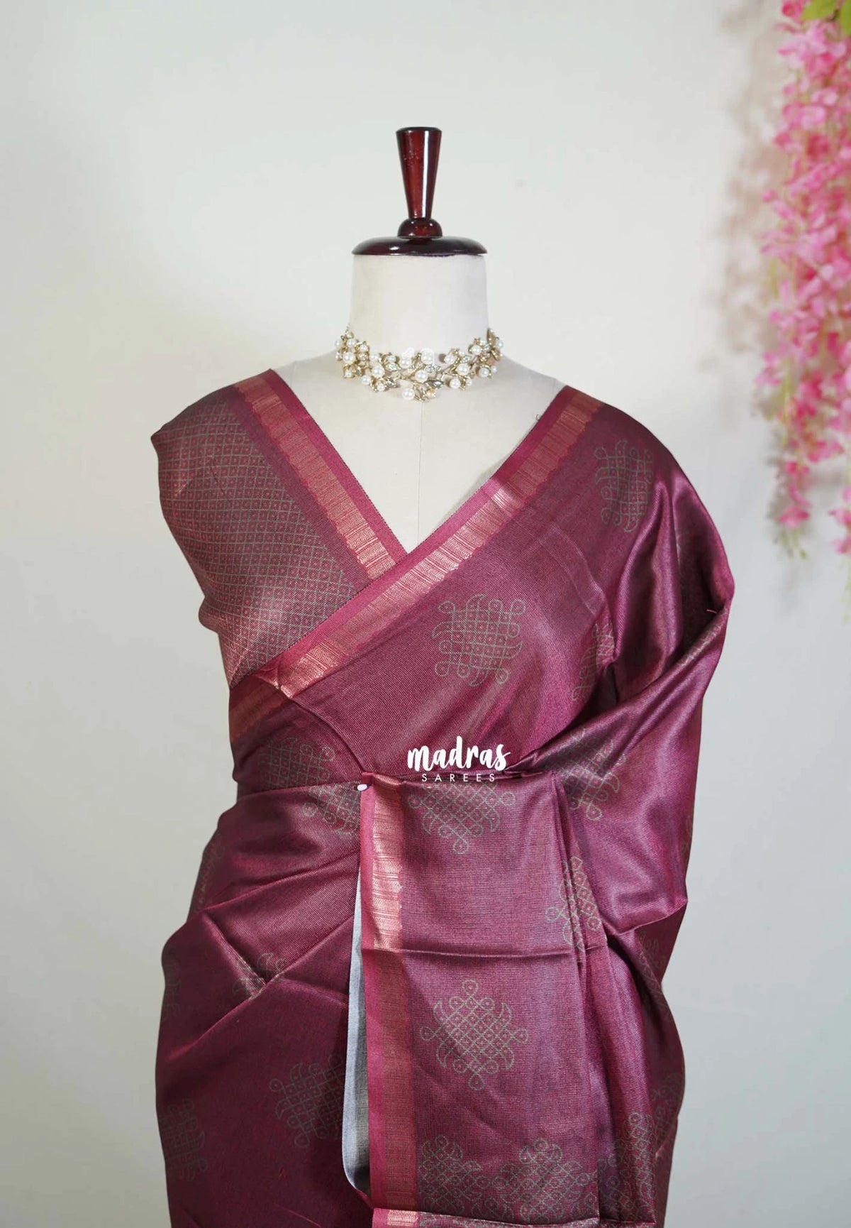 Beet Pink - Ananya - Soft Mangalore Silk Saree with Kolam Prints  - Best for Casual Gatherings
