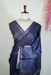 Midnight Blue - Ananya - Soft Mangalore Silk Saree with Kolam Prints  - Best for Casual Gatherings