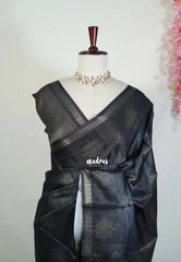 Jet Black - Ananya - Soft Mangalore Silk Saree with Kolam Prints  - Best for Casual Gatherings