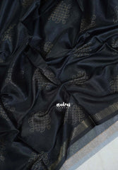 Jet Black - Ananya - Soft Mangalore Silk Saree with Kolam Prints  - Best for Casual Gatherings