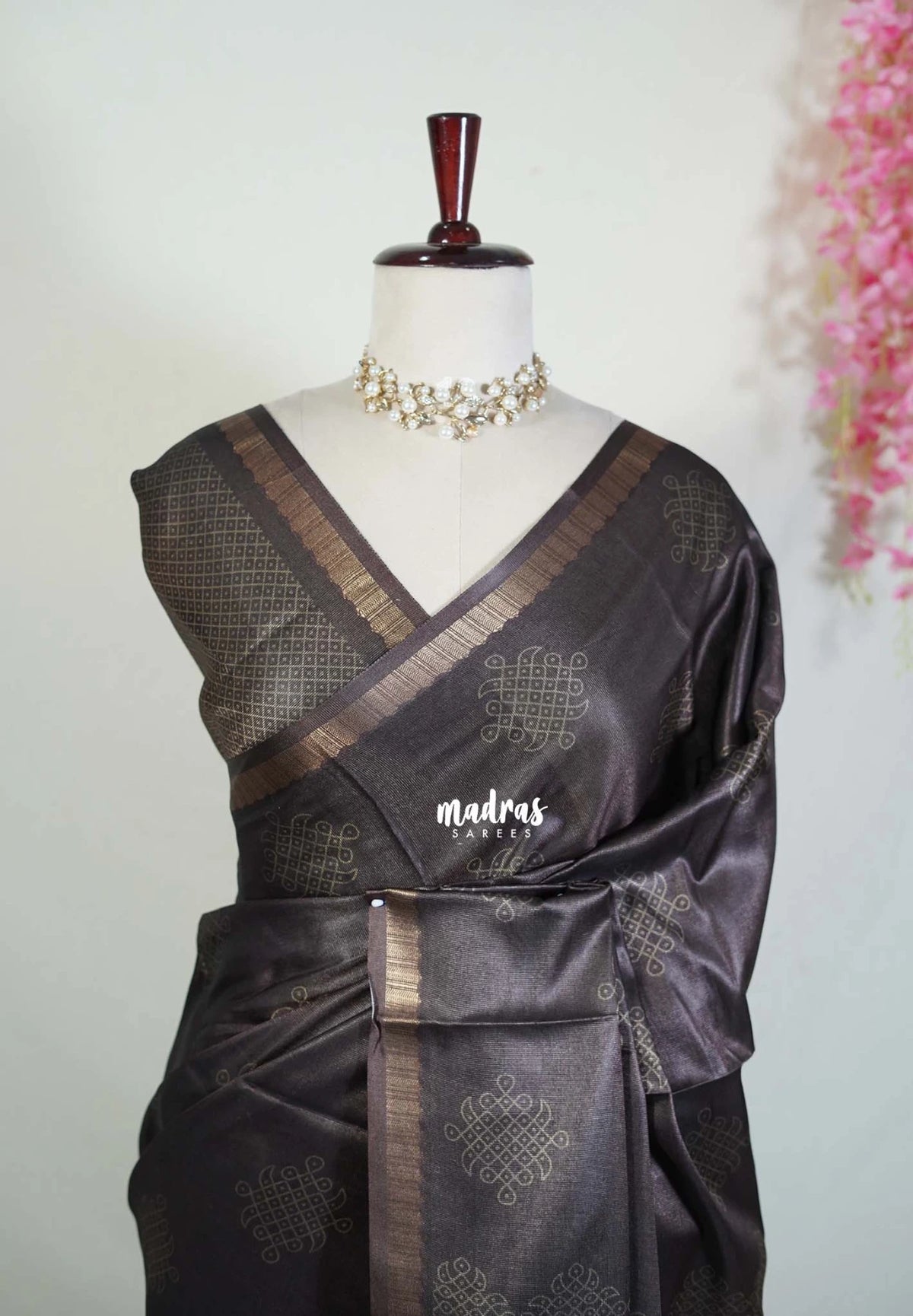 Coffee Brown - Ananya - Soft Mangalore Silk Saree with Kolam Prints  - Best for Casual Gatherings