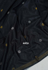 Ebony Black - Ananya - Soft Mangalore Silk Saree Metallic Shades Pichwai Prints Pallu and Blouse with Buttas - Perfect for Office Wear | Casual Wear