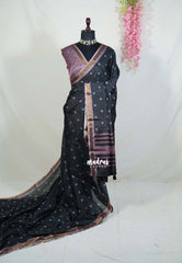 Ebony Black - Ananya - Soft Mangalore Silk Saree Metallic Shades with Buttas - Perfect for Office Wear | Casual Wear