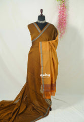 Dual Shade Mustard Brown - Andal - Mercerised Cotton with Silk Finish Thread Weaving Border - Perfect for Regular Wear | Casual Wear
