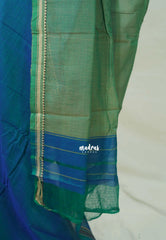 Dual Shade Teal Blue - Andal - Mercerised Cotton with Silk Finish Thread Weaving Border - Perfect for Regular Wear | Casual Wear