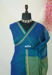 Dual Shade Teal Blue - Andal - Mercerised Cotton with Silk Finish Thread Weaving Border - Perfect for Regular Wear | Casual Wear