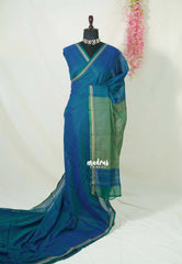 Dual Shade Teal Blue - Andal - Mercerised Cotton with Silk Finish Thread Weaving Border - Perfect for Regular Wear | Casual Wear