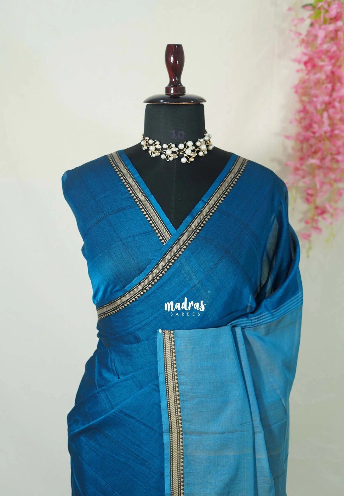 Dual Shade Peacock Blue - Andal - Mercerised Cotton with Silk Finish Thread Weaving Border - Perfect for Regular Wear | Casual Wear