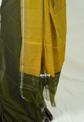 Dual Shade Dark Olive Green - Andal - Mercerised Cotton with Silk Finish Thread Weaving Border - Perfect for Regular Wear | Casual Wear