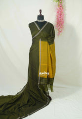 Dual Shade Dark Olive Green - Andal - Mercerised Cotton with Silk Finish Thread Weaving Border - Perfect for Regular Wear | Casual Wear
