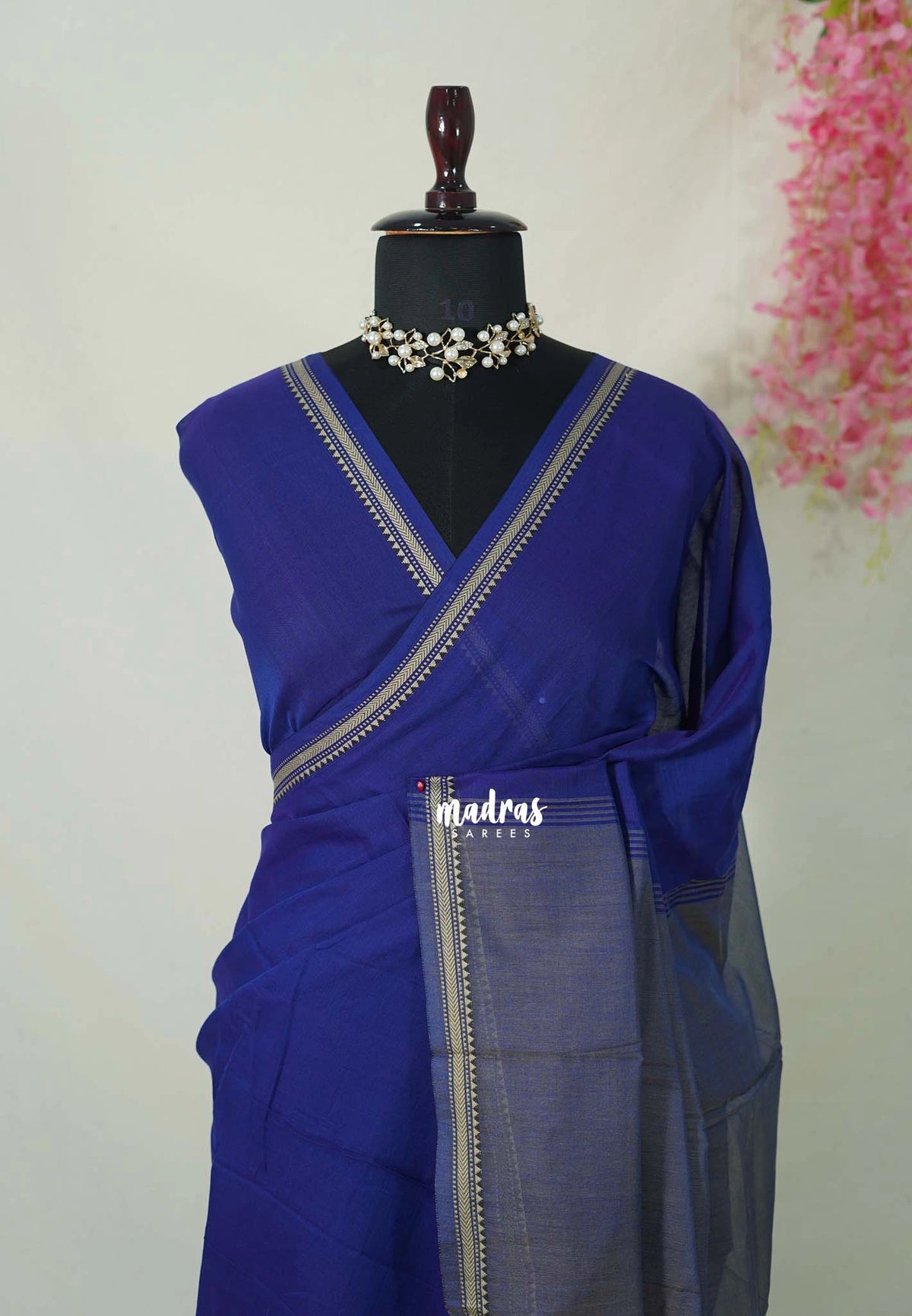 Dual Shade Violet Blue - Andal - Mercerised Cotton with Silk Finish Thread Weaving Border - Perfect for Regular Wear | Casual Wear