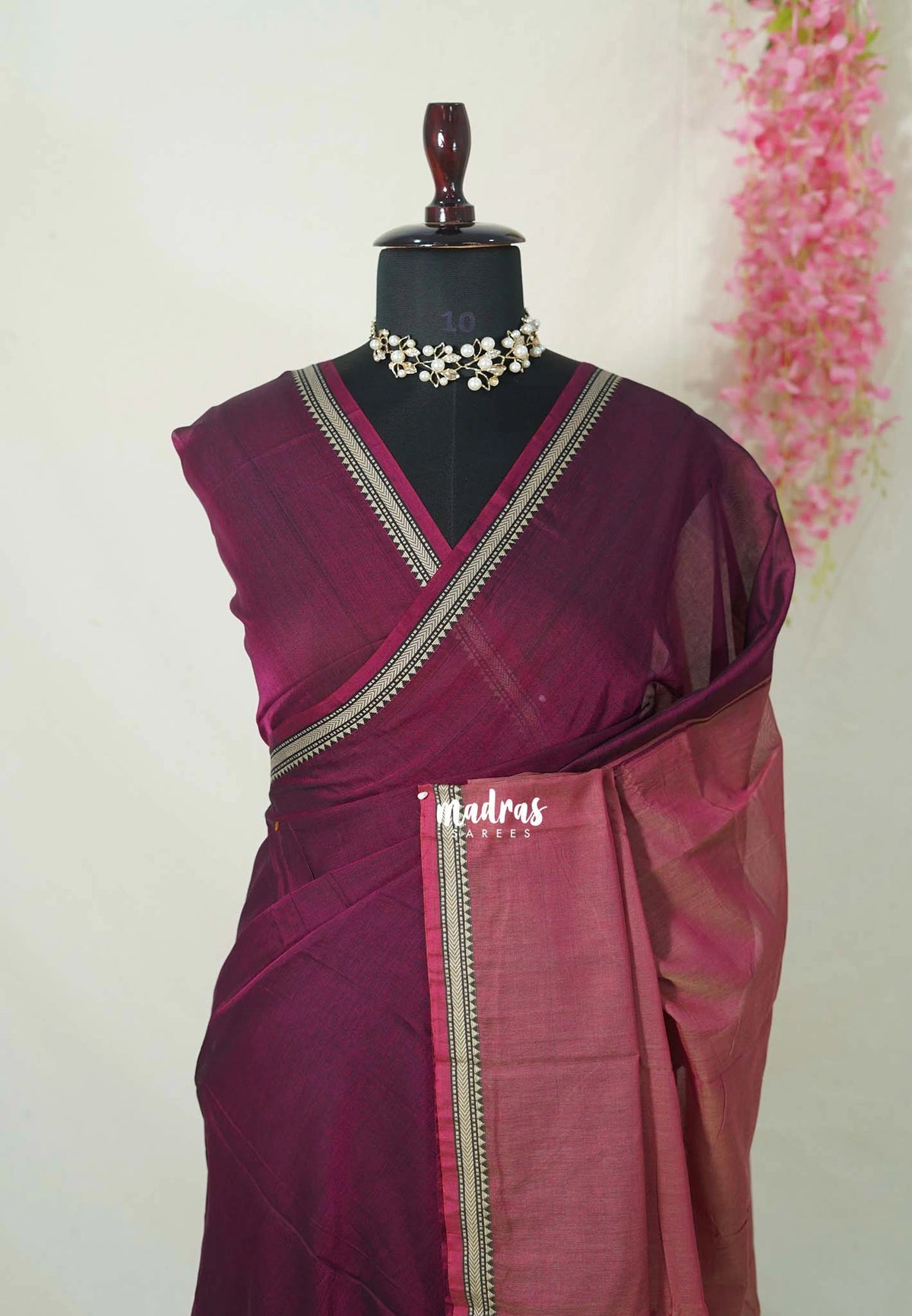 Dual Shade Mulberry Purple - Andal - Mercerised Cotton with Silk Finish Thread Weaving Border - Perfect for Regular Wear | Casual Wear