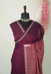Dual Shade Mulberry Purple - Andal - Mercerised Cotton with Silk Finish Thread Weaving Border - Perfect for Regular Wear | Casual Wear