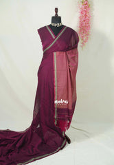Dual Shade Mulberry Purple - Andal - Mercerised Cotton with Silk Finish Thread Weaving Border - Perfect for Regular Wear | Casual Wear