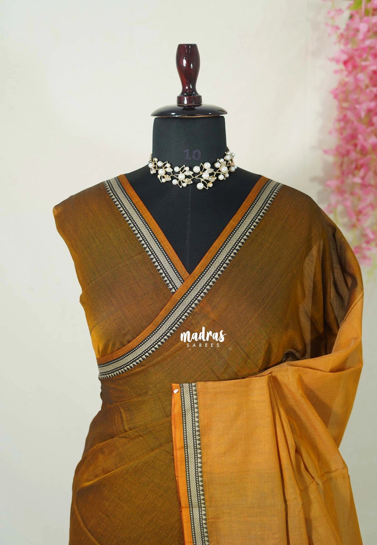 Dual Shade Mustard Brown - Andal - Mercerised Cotton with Silk Finish Thread Weaving Border - Perfect for Regular Wear | Casual Wear