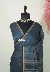Payne's Grey - Andal – Narayanpet Silk Cotton with Thread Weaving Border - Perfect for Regular Wear | Casual Wear
