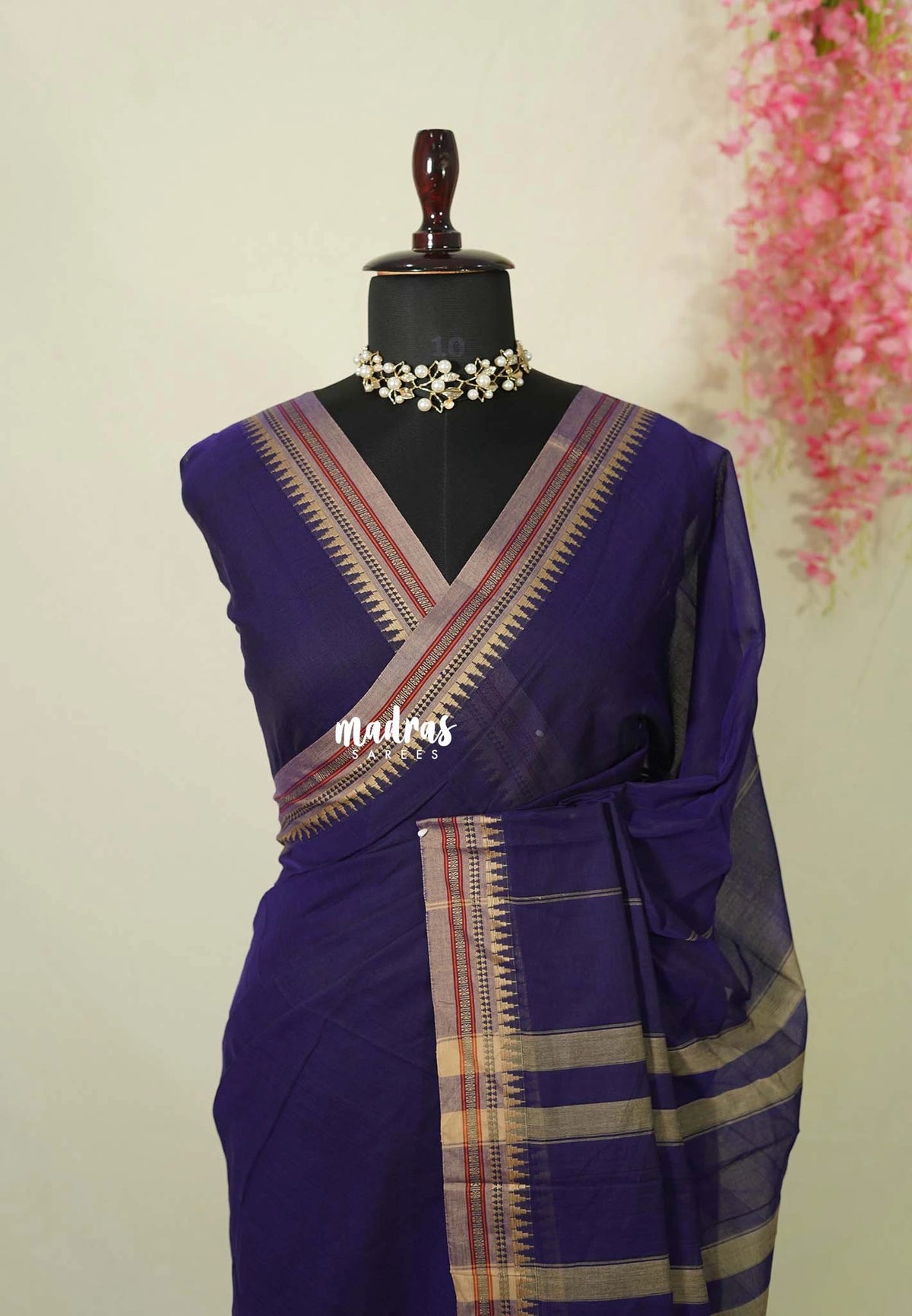 Royal Purple - Andal – Narayanpet Silk Cotton with Thread Weaving Border - Perfect for Regular Wear | Casual Wear