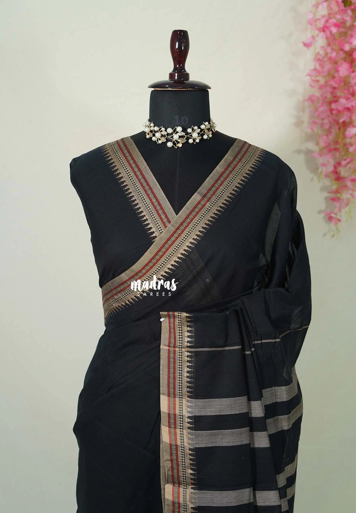 Ebony Black - Andal – Narayanpet Silk Cotton with Thread Weaving Border - Perfect for Regular Wear | Casual Wear