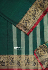 Emerald Green - Andal – Narayanpet Silk Cotton with Peacock Thread Weaving Border - Perfect for Regular Wear | Casual Wear