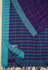 Andrea - Khadi cotton violet blue checks blue border