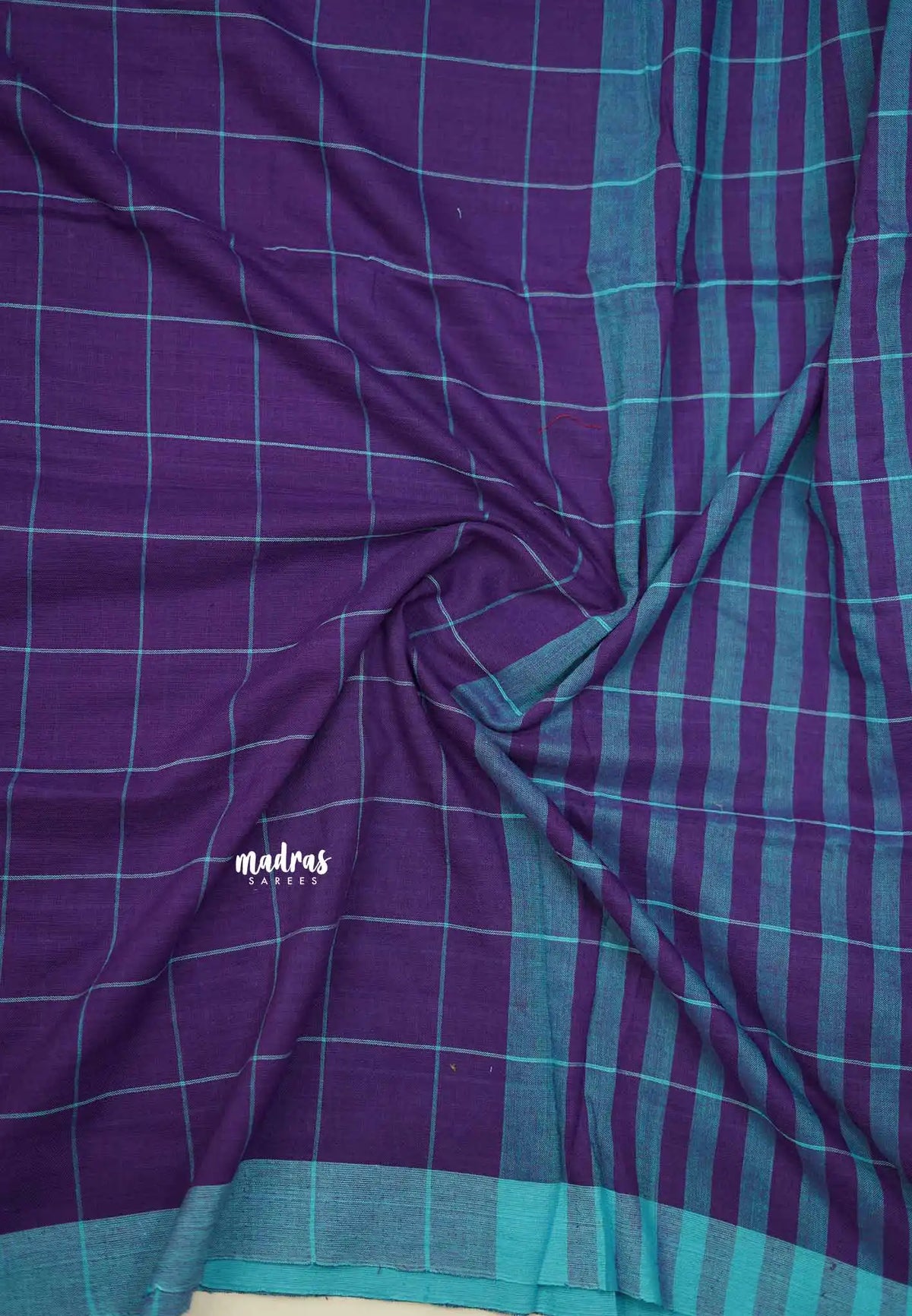 Andrea - Khadi cotton violet blue checks blue border